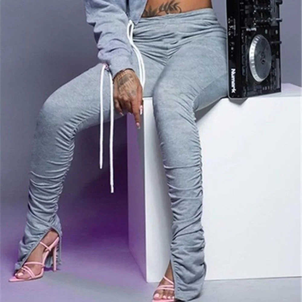Stasia Laced & Ruched: Kesha Gray Cut Out Cropped Hoodie & Jogger Set - Picture 3 of 3